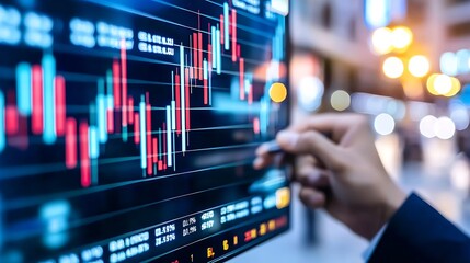 Obraz premium CloseUp of Financial Data on Digital Screen Showcasing Market Trends and Investment Analytics : Generative AI