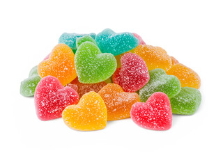 heart shaped jelly candies on white background