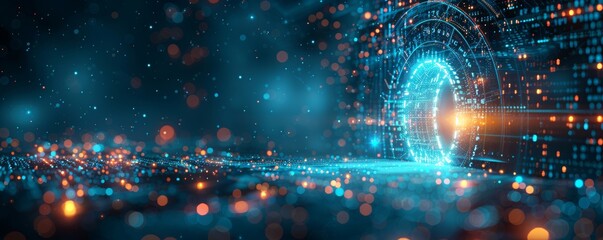 Obraz premium Digital Concept of Mitigating Risks with Futuristic Technology and Data Security Visualization