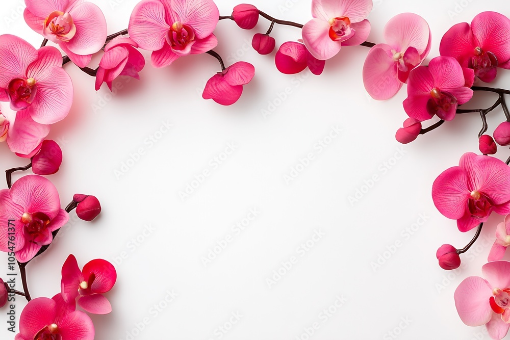 Aufkleber Elegant Frame of Pink Orchids on White Background for Decorative Use : Generative AI
