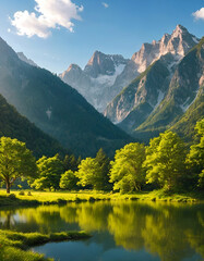 Fototapeta premium Landscape with lake and mountains