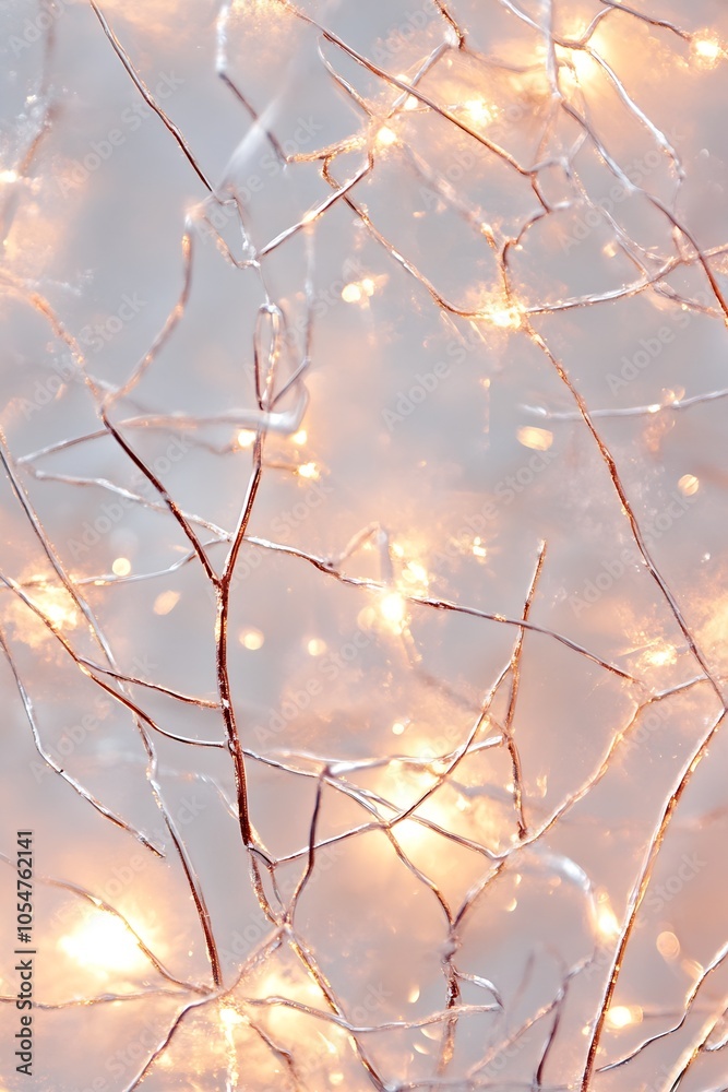 Poster bright winter branches illuminated by soft warm fairy lights : generative ai