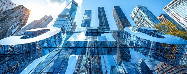 Obraz premium Modern Urban Real Estate Concept with Skyscrapers and Reflections in a Vibrant Cityscape