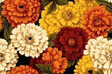 Colorful Marigold Medley Pattern: A vibrant pattern of marigolds in various colors, representing warmth and creativity