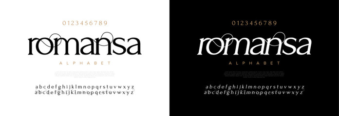 Romansa typography beauty fashion elegant minimalist serif italic fonts decorative wedding vintage retro logos. Minimal luxury font alphabet logo. Vector illustration