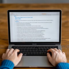A person typing on a laptop with a webpage displayed.