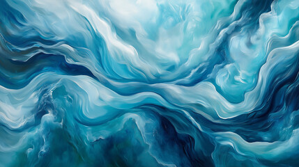 Obraz premium Waves of blended teal and indigo hues in a fluid, glossy abstract pattern with reflective texture. v2