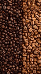 Fototapeta premium Overhead view of backdrop representing halves of brown coffee beans