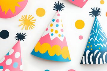 Obraz premium Colorful Party Hats with Fun Patterns and Confetti for Festive Celebration Decor