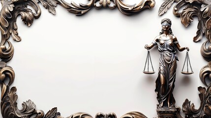 Ornate Frame Border Background with Lady Justice Statue - Symbol of Law and Order