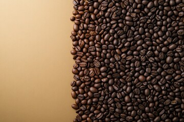 Overhead view of backdrop representing halves of brown coffee beans