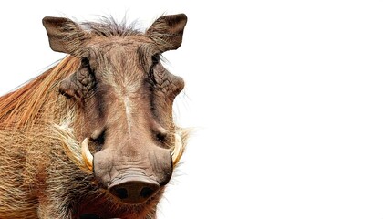 Fototapeta premium Warthog are pigs who live in semi open habitats, arid regions, in sub Saharan Africa. Know from two species the desert - Phacochoerus aethiopicus - and common P. africanus. Isolated white background