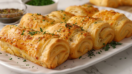 Freshly baked croissants served on a plate