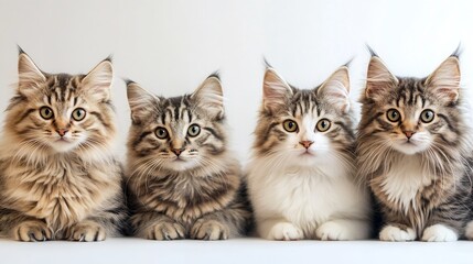 Lovely Group of Fluffy Kittens Lined Up for an Adorable Photo with Focus on Their Sweet Expressions : Generative AI
