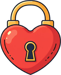 열쇠 구멍이 있는 빨간색 하트 자물쇠 라인 일러스트