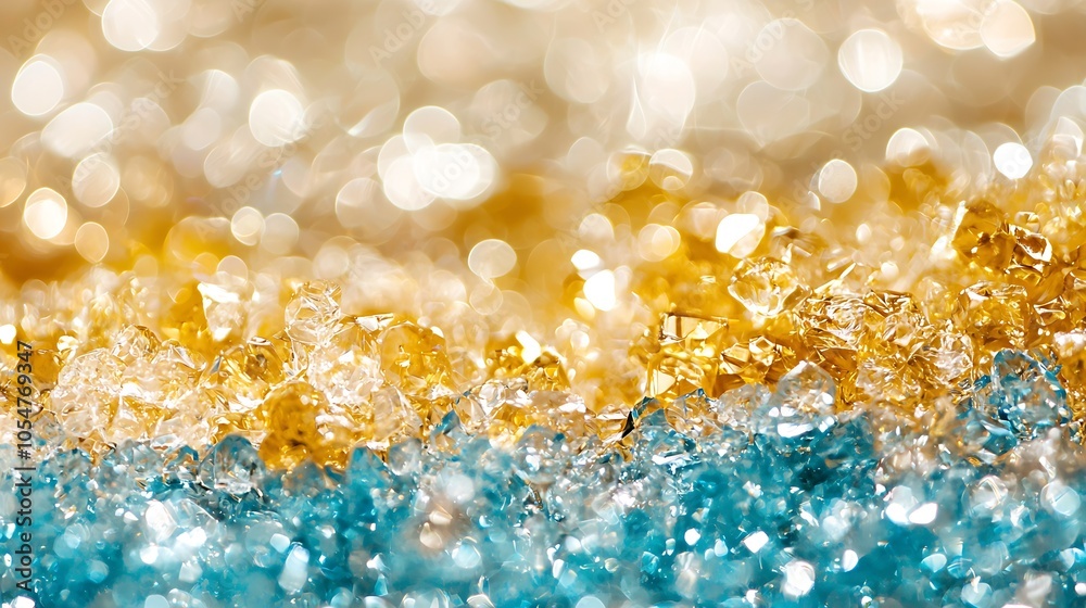 Poster Golden and Blue Crystal Lights Creating a Festive Glittering Texture : Generative AI