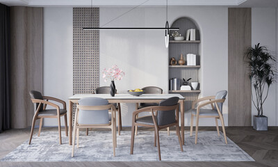dining room with stone dining table and wooden chair
