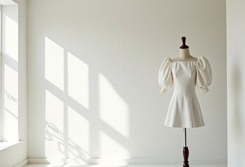 Captivating Minimalist Photography of a Puff Sleeve White Dress: Showcasing the Beauty of Fashion in Natural Light and Shadows