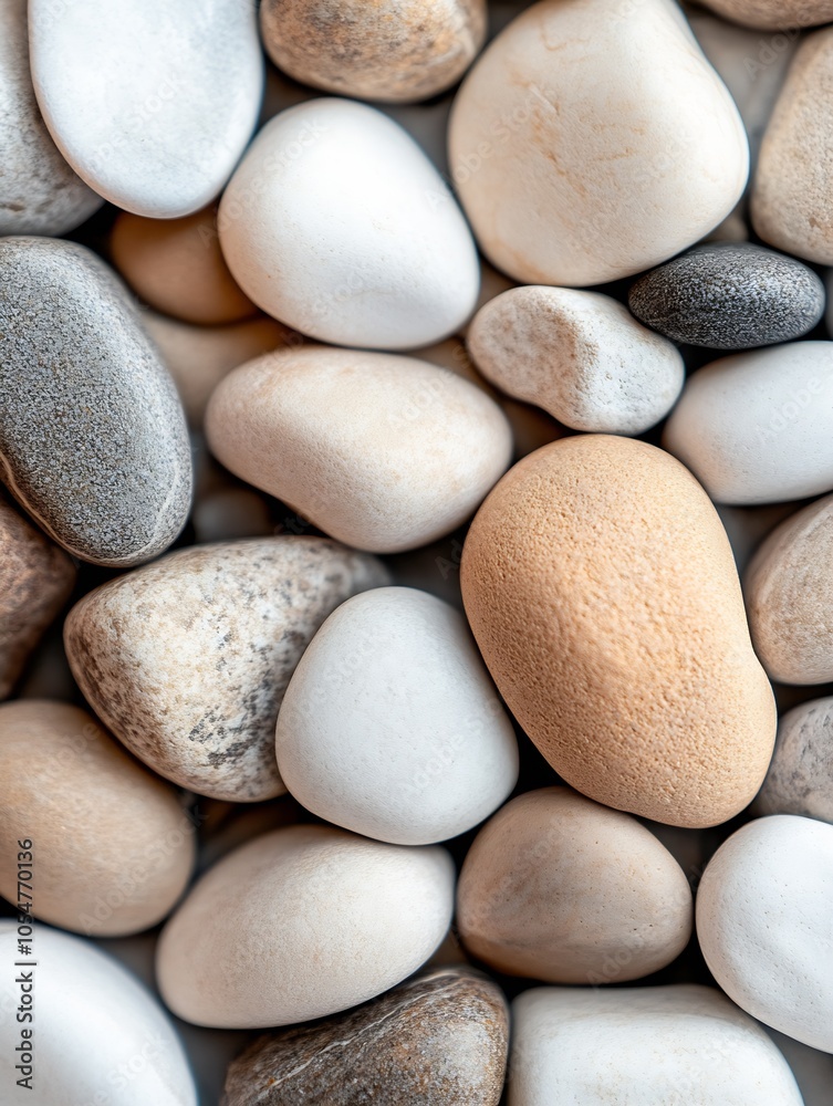 Aufkleber natural smooth river stones in closeup showing varied textures and soft tones : generative ai