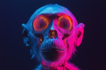 Synthwave Monkey Skull: Contemporary Digital Art