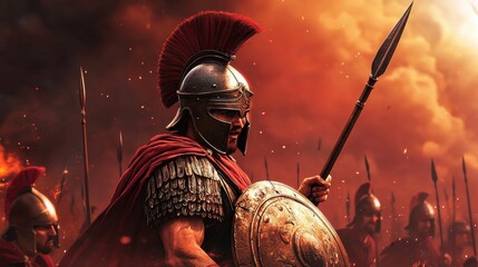 Fierce Spartan warrior leading a battle charge