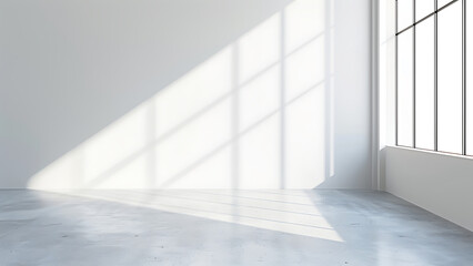 Obraz premium Minimalist empty room with natural sunlight and shadows