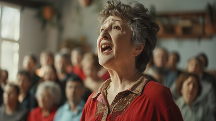 Fototapeta premium Older Woman Singing in Choir Performance