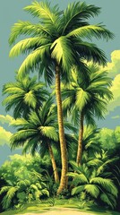 coconut palm tree leaning gracefully with lush green fronds isolated against a pure white background emphasizing its tropical essence in a clean minimalist style
