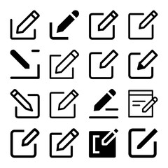 Notepad and document edit icons with pencil. Includes pencil and sign-up symbols, ideal for business and note-taking concepts. Simple vector illustrations for versatile use.