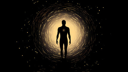 Silhouette of human astral human body concept image for near death experience, spirituality, and meditation. Astral Projection. Illustration