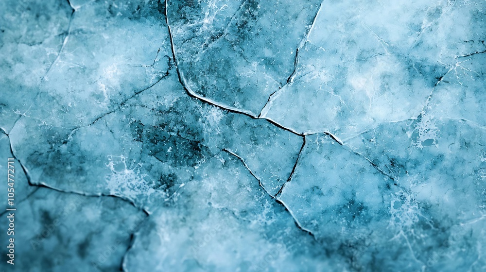 Aufkleber Intricate Ice Textures with Cracks and Patterns in Cold Blue Tones : Generative AI