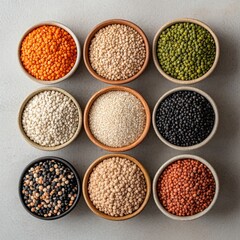 Colorful Variety of Lentils in Different Bowls