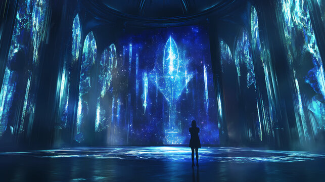 Supernatural event backdrops feature holographic projections of enchanted realms. Astral Projection. Illustration