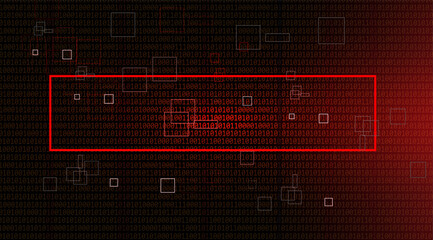 Abstract cyber security. Binary code hacking attack or data breach on red background.