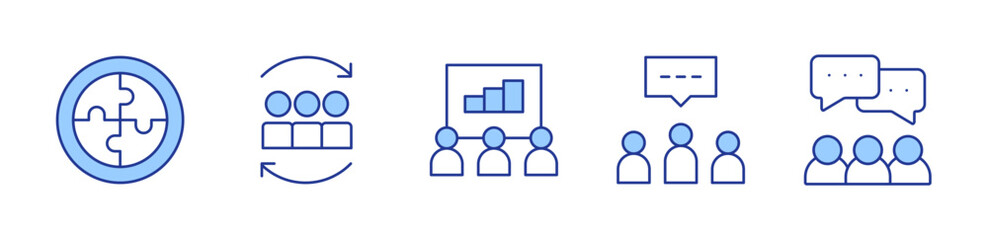 teamwork, idea, puzzle, discussion, refresh. icon vector illustration. Line Duotone style. Editable stroke