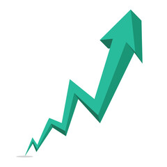 3D green business arrow and graph stock market arrow growing pointing up on economic chart trending upwards financial board rises
