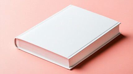 Minimalist white hardback book mockup on a plain surface, symbolizing knowledge, simplicity, and potential for creativity. Clean design highlights elegance and invites focus on its blank cover