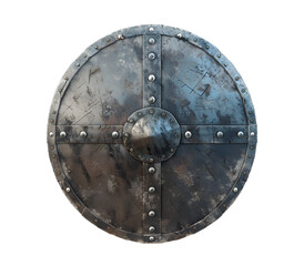 Naklejka premium A highly detailed and ultra-realistic medieval steel shield with no background, Generative AI 