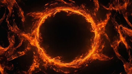 Fototapeta premium Fiery Swirling Circle of Flames in Intense Bright Orange and Yellow Dramatic Atmosphere of Power and Energy