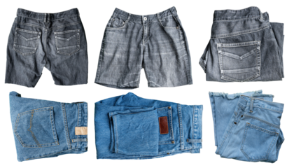 Jeans cloth collection isolated on transparent background, PNG File