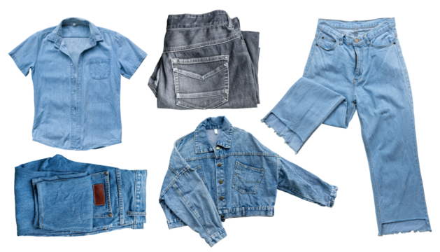 Jeans cloth collection isolated on transparent background, PNG File