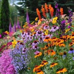 Garden with colorful annual flowers