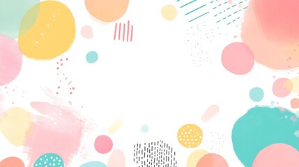 Playful Pastel Abstract Background with Geometric Shapes and Colorful Dots : Generative AI