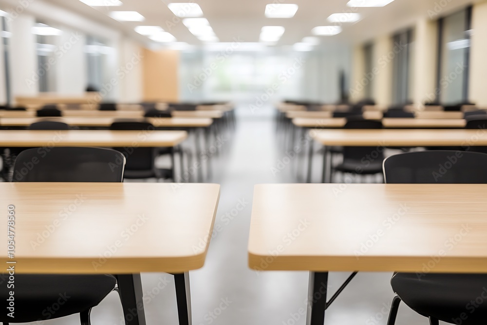 Poster Spacious Classroom with Multiple Desks and Bright Overhead Lighting : Generative AI