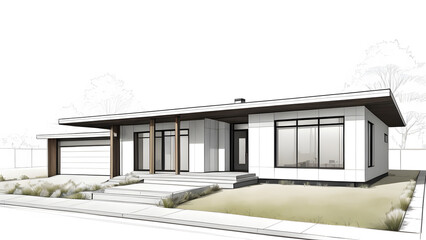 住宅の線画による外観パース