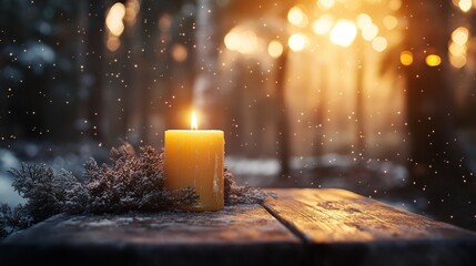 Rustic Christmas candle decoration with pinecones and cookies