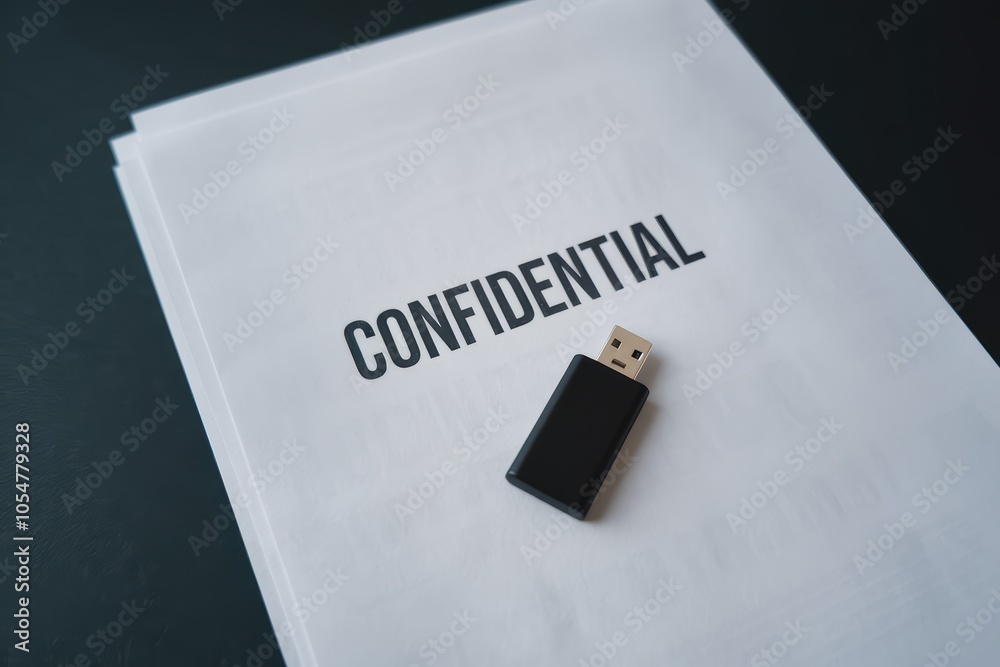 Poster confidential whitepaper with data storage usb drive highlighting secure information management pract