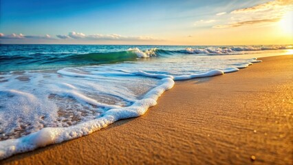 Close-up shot of gentle ocean waves rolling onto a sandy beach , beach, waves, sea, sand, shore, close-up, soft, gentle