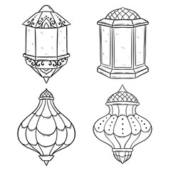 hand drawing arabic lantern on white background