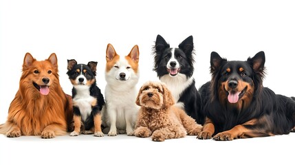 Diverse Group of Six Adorable Dogs with White Background : Generative AI